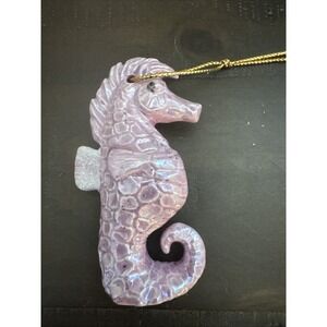 Seahorse Pink Ornament - Stoneware Hand made Stamped Glossy finish Orn69